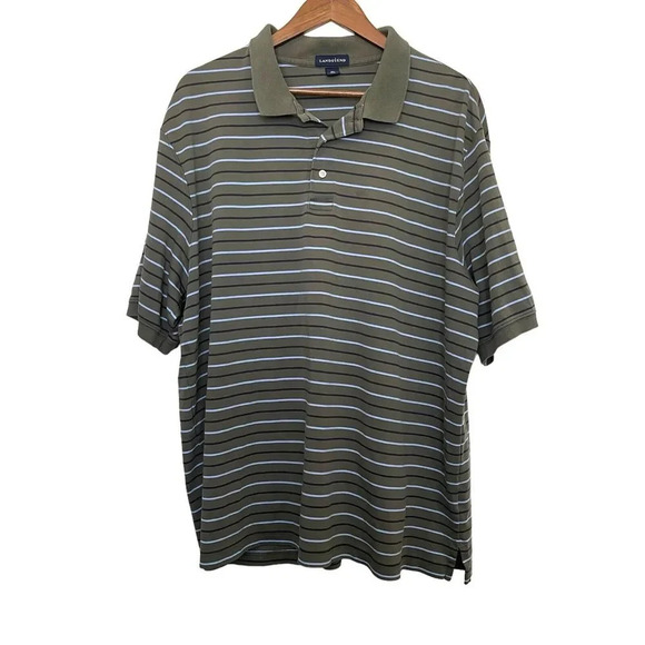 Lands End Polo Shirt Striped Size XXL 50-52 Short Sleeve Business Cotton - Picture 1 of 5